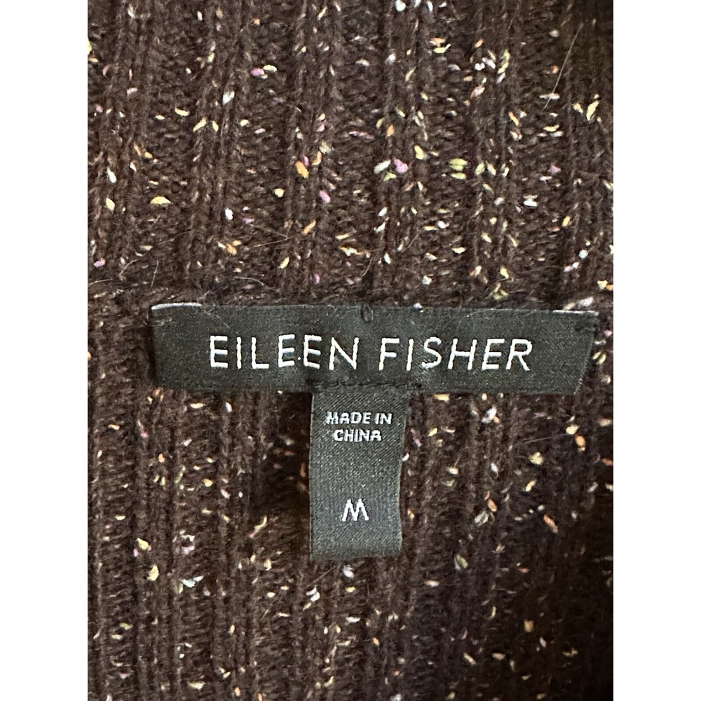 EILEEN FISHER Sweater Women Medium Long Wool Angora Silk Cardigan Brown Speckled - Picture 9 of 12